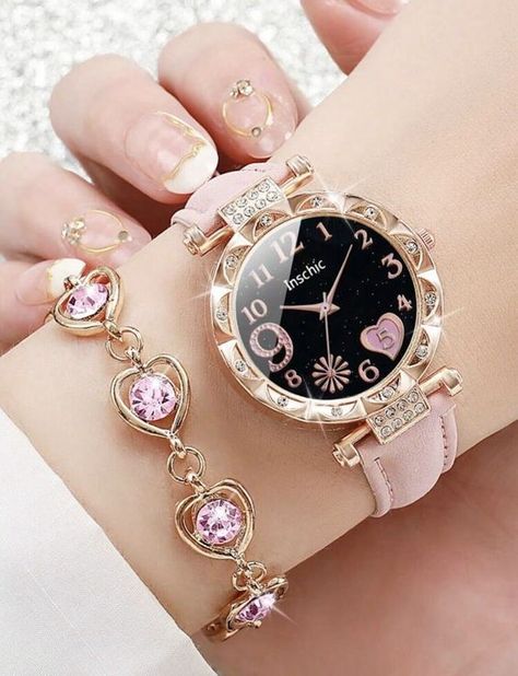 Safety Bracelet, Watch And Bracelet Set, Pretty Watches, Fancy Watches, Cute Watches, Pretty Jewelry Necklaces, Beautiful Tiaras, Wrist Jewelry, Watches Women