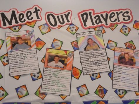 Sports Bulletin Board Ideas, Collage Bulletin Board, Sports Bulletin Boards, School Sports Theme, School Year Themes, Sports Classroom, Sports Theme Classroom, Letter Collage, Team Theme