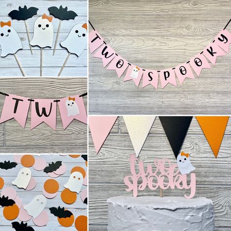 Pink Two Spooky Party Decorations, Our Little Boo Is Turning 2, Fall 2nd Birthday Bundle, Halloween 2nd Birthday, Two Spooky Birthday Girl Two Spooky 2nd Birthday Party Girl, Our Boo Is Turning Two, Spooky Banner, Two Spooky, Halloween Confetti, Spooky Cake, Spooky Birthday, Ghost Cupcakes, Triangle Flag