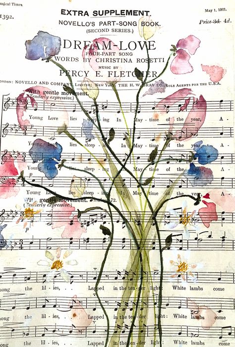 Watercolor Art Music, Sheet Music Aesthetic, Sheet Music Art, Dorm Wall Decor, Music Paper, Watercolor Flower Art, Music Aesthetic, Aesthetic Painting, Music Sheet