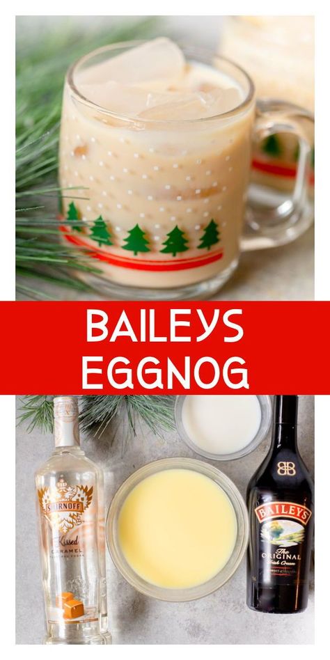 Bailey's Eggnog is a festive and delicious holiday drink that is perfect to sip around the Christmas tree! This drink comes together in less than 5 minutes and is rich and comforting. Dairy Free Egg Nog, Eggnog Dessert, Eggnog Drinks, Festive Holiday Cocktails, Mocktail Drinks, Caramel Vodka, Milk Nutrition, Drinks Recipe, Christmas Meals