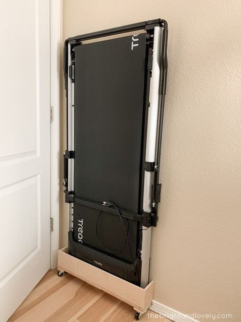 How to Build a Treadmill Dolly - The Bright and Lovely Treadmill Storage Ideas, How To Hide A Treadmill, Treadmill In Garage Ideas, Hidden Treadmill, Hide Treadmill, Treadmill In Living Room Ideas, Treadmill In Bedroom, Portable Treadmill, Treadmill Desk