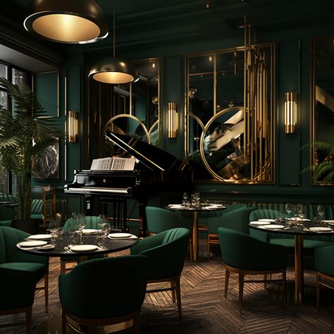 Gatsby Interior Design, Jazz Restaurant, Bar Lounge Design, Speakeasy Decor, Art Deco Style Interior, Art Deco Room, Jazz Lounge, Modern Restaurant Design, Art Deco Hotel