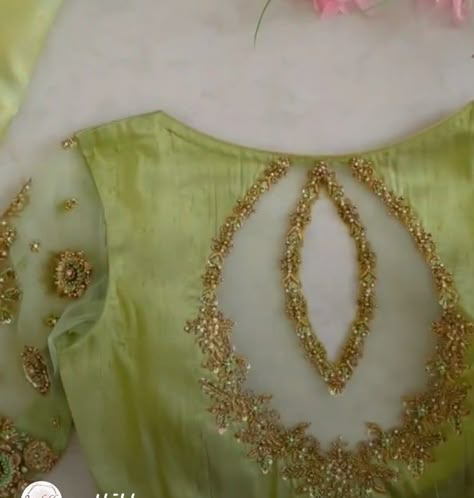 Neted Blouse Back Neck Designs, Neted Blouse Aari Work, Net Work Blouse Designs Latest, Green Blouse Designs, Work Blouse Designs, Netted Blouse Designs, Latest Bridal Blouse Designs, Boat Neck Blouse Design, Net Blouse