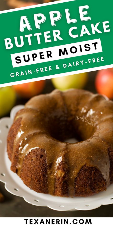 A super moist apple butter bundt cake full of fall flavor and with maple cinnamon almond butter glaze! Apple Butter Bundt Cake, Applesauce Bundt Cake Recipe, Butter Bundt Cake, Apple Butter Cake, Lemon Sweets, Maple Cake, Man Recipes, Butter Glaze, Applesauce Cake