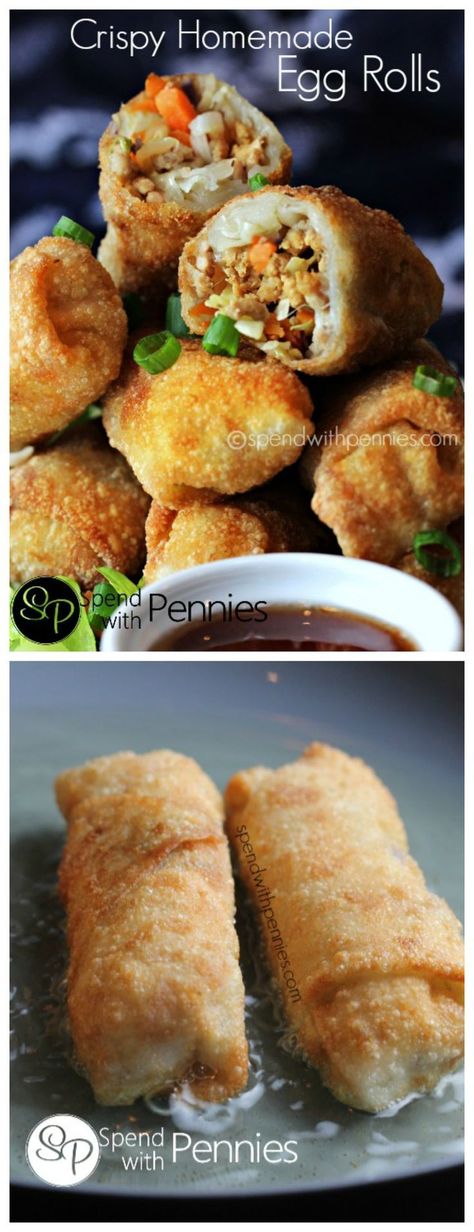 Crispy Homemade Egg Roll recipe! This recipe is easy to make and homemade Egg Rolls taste amazing! (Can be baked or fried)! Egg Roll Recipe, Egg Rolls Recipe, Homemade Egg Rolls, Crispy Egg, Chinese Egg, Mapo Tofu, Spend With Pennies, Egg Roll Recipes, Wontons