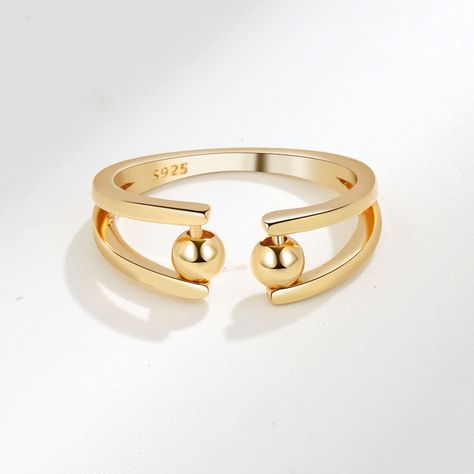 Style: Simple Color: Silver, Yellow Gold, Rose Gold Size: Adjustable Opening Fashion Element: Geometry Worry Ring, Fidget Rings, Adjustable Jewelry, Spinner Ring, Spinner Rings, Beaded Rings, Coque Iphone, Rings For Women, Rose Gold Color