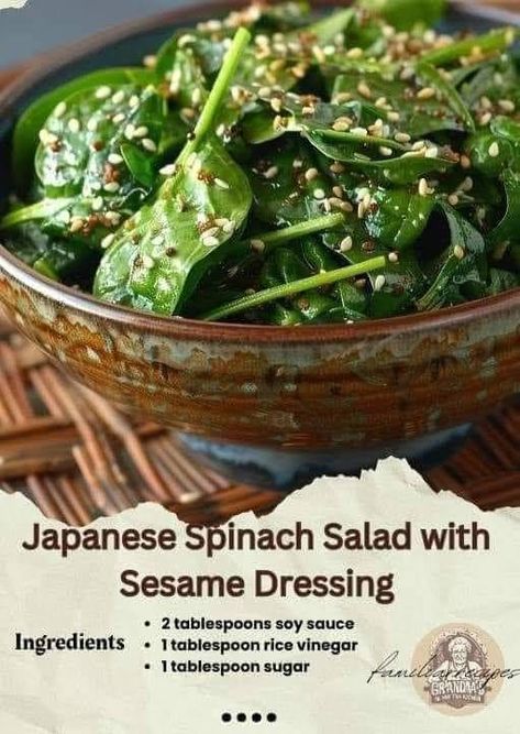 Bariatric And Gastric Recipes For Beginners | Japanese Spinach Salad with Sesame Dressing | Facebook Japanese Spinach, Recipes Japanese, Japanese Salad, Asian Inspired Salad, Spinach Salad Recipes, Sesame Dressing, Easy Recipes For Beginners, Fresh Spinach, Spinach Recipes