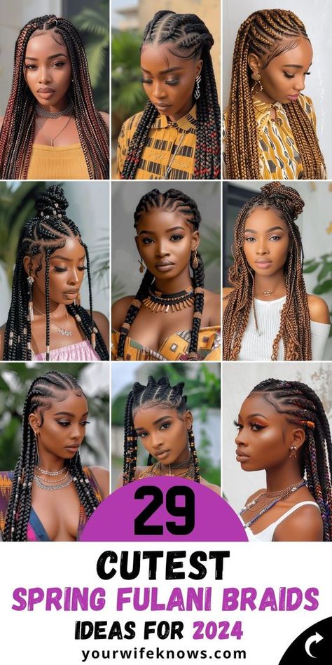 Fulani Braids With Middle Braid, Fulani Braid Hairstyles For Black Women, Cute Braided Hairstyles Simple, Fulani Braids Hairstyles Designs Short, 2024 Hairstyles For Black Women, Simple Weave Hairstyles Braids, New Braid Styles 2024, Fulani Braids Hairstyles With Beads, Haircuts For Black Woman