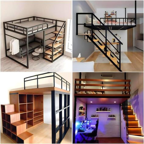 Ergonomic Furniture Design, Loft Bed Ideas For Small Rooms, Kids Room Bed, Loft Style Bedroom, Loft Bed Plans, Diy Loft Bed, Loft Interior Design, Teenage Room, Small Bedroom Designs