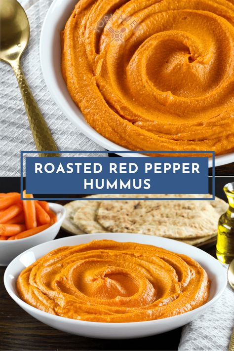 Roasted Red Pepper Hummus - Luscious hummus dip made with roasted red bell peppers, tahini and spices. Creamy, smoky, garlicky, sweet and spicy goodness! #hummus #roastedpeppers #pepperhummus #smokedpaprika #healthy #mediterranean #middleeastern #TorisKitchen Greek Dips, Mediterranean Dips, Red Pepper Sandwich, Hummus Recipe Homemade, Pepper Hummus, Roasted Red Pepper Hummus, Hummus Dip, Appetizer Sandwiches, Red Pepper Hummus