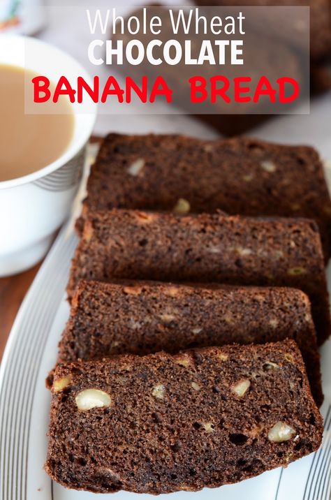 Banana Bread Whole Wheat, Using Ripe Bananas, Eggless Banana Bread Recipe, Wheat Cake Recipe, Eggless Banana Bread, Bread Whole Wheat, Chocolate Chip Cake Recipe, Banana Mug Cake, Banana Bread Cake