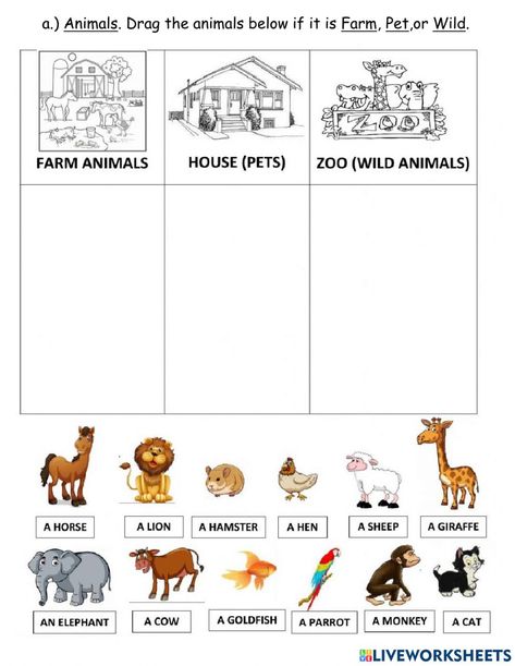 Zoo Animals Worksheet, Zoo Animals Preschool, Zoo Animal Activities, Animals Worksheet, Farm Animals Preschool, Farm Animals Activities, Animal Activities For Kids, Family Worksheet, Animal Classification