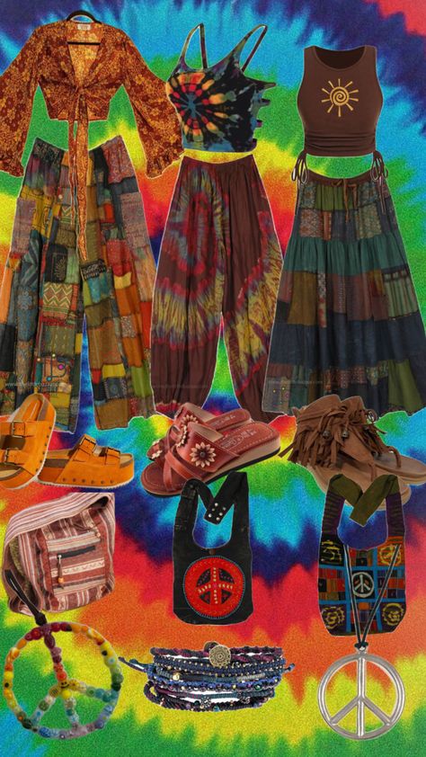 Hippie outfit ideas ￼ Hippie Outfit Ideas, Hippie Outfit Inspo, Boho Hippie Aesthetic, Fairy Grunge Aesthetic, Silly Clothes, Moda Hippie, Hippie Lifestyle, Hippie Aesthetic, Earthy Style