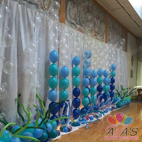 "Under the Sea" Balloon Backdrop Under The Sea Dance, Sea Party Ideas, Under The Sea Decorations, Sea Baby Shower, Sea Birthday Party, Under The Sea Birthday, Mermaid Baby Showers, Mermaid Parties, Sea Decor