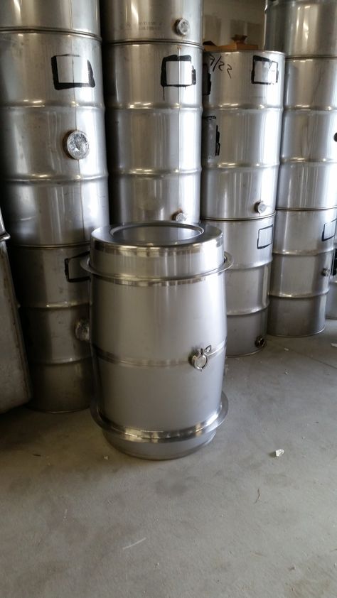 75 gallon stainless steel wine barrels now in stock! 2mm thick and seamless insides.  see www.usedstainlesssteelbarrels.com Moonshine Still, Wine Barrels, Steel Barrel, Water Collection, Stainless Steel Accessories, Rain Water Collection, Wine Barrel, Creative Projects, Barrel