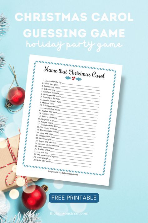 Have fun at your next holiday party testing your knowledge with this name that Christmas carol guessing game printable and answer key! A fun game for the holiday season. Printable name that carol game cards and answer key. Printable Christmas party game. Christmas Carol Game Free Printable, Christmas Song Games, Christian Christmas Songs, Key Printable, Christmas Carol Game, Game For Christmas, Fun Holiday Games, Christmas Scavenger Hunt, Printable Christmas Games