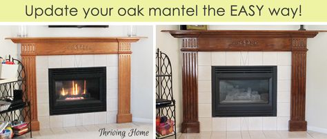 Here is a secret weapon to use when updating oak in your home! It's super easy to use and not much work at all. Unfinished Basement Decorating, Remodel Mobile Home, Oak Mantel, Diy Fireplace Makeover, Oak Fireplace, Basement Furniture, Living Room Mantel, Brick Fireplace Makeover, Small Basements