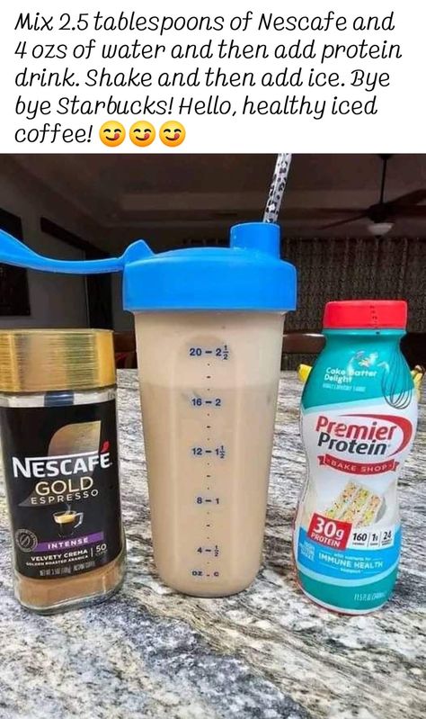 Protein iced coffee Protein Premier Coffee, Nescafé Protein Coffee, Healthy Protein Coffee Drinks, Protein Espresso Drink, Coffee With Protein Shake, Hot Protein Coffee Recipes, Iced Protein Coffee Recipe, Premier Protein Iced Coffee Recipes, Protein Coffee Drink