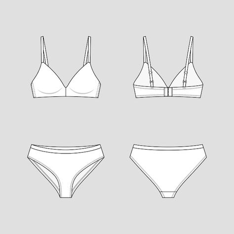 User17943295 | Freepik Flat Sketches, Fashion Inspiration Design, Technical Drawing, Bra Styles, Bra Lingerie, Fashion Flats, Lingerie Set, Premium Vector, Briefs