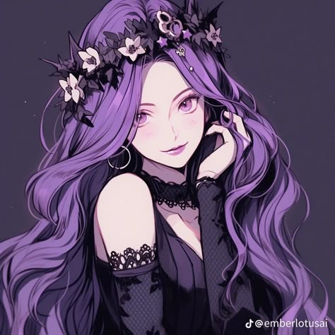 Anime Purple, Anime Purple Hair, Doll Suitcase, Purple Queen, Discord Pfps, Bizarre Art, Discord Pfp, Emo Goth, Anime Oc