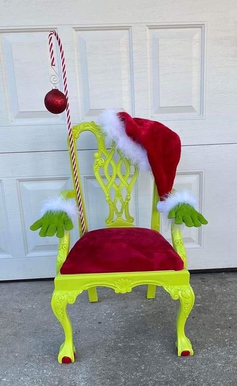 Diy Christmas Decorations For Outside Grinch, Whoville Furniture, Chair Of Cheer Grinch, Grinch Theme Parade Float, Grinch Themed Parade Float, Grinch Christmas Floats Parade Ideas, Grinch Christmas Parade Float, Grinch Chair Diy, Whoville Baby Shower Ideas