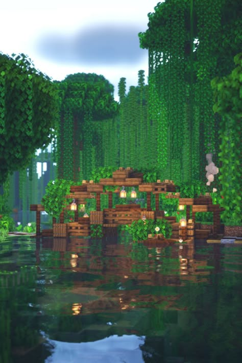 Bridge In Minecraft, Minecraft Bridge Design, Minecraft Overgrown, Minecraft Jungle House, Minecraft Cherry Blossom House, Aesthetic Bridge, Minecraft Survival World, Minecraft Camp, Pfp Minecraft