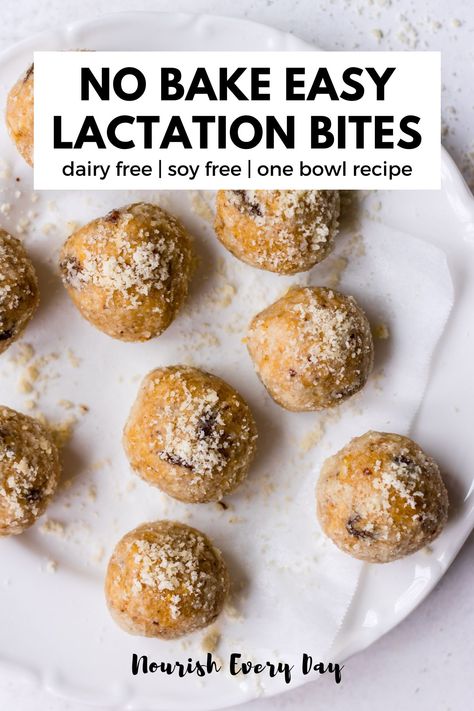 No bake Lactation Energy Bites Recipe | healthy lactation balls recipe made with oats, ground flaxseed, brewers yeast, peanut butter, coconut and a touch of honey. A quick easy snack for new breastfeeding mums! Energy Bites Recipe Healthy, Lactation Balls, Lactation Bites, Energy Bites Recipe, Dairy Free Soy Free, Protein Balls Recipes, Energy Bites Recipes, Lactation Cookies, Brewers Yeast