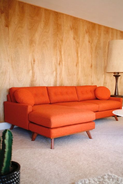 Vintage Sectional, Retro Couch, Mid Century Modern Couch, Orange Couch, Joybird Furniture, Mid Century Modern Sectional, 1960s Furniture, Orange Sofa, Vintage Couch