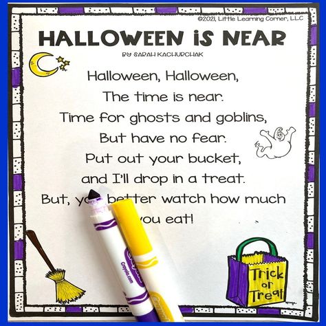 Printable Halloween poems and pocket chart poems for kids in prek, kindergarten, and first grade. #halloween #poemsforkids October Poems For Kids, Spider Facts For Kids, Halloween Poems For Kids, First Grade Halloween, Poem Of The Day, Poetry Notebook, Poem For Kids, Autumn Themed Activities, Crafting Hobbies