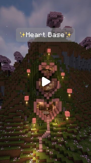 Heart Base Minecraft, Cute Minecraft Base Ideas, Minecraft Mountain Base, Heart Minecraft, Minecraft Heart, Minecraft Mountain, Instagram Heart, Hobbit Hole, Heart Template