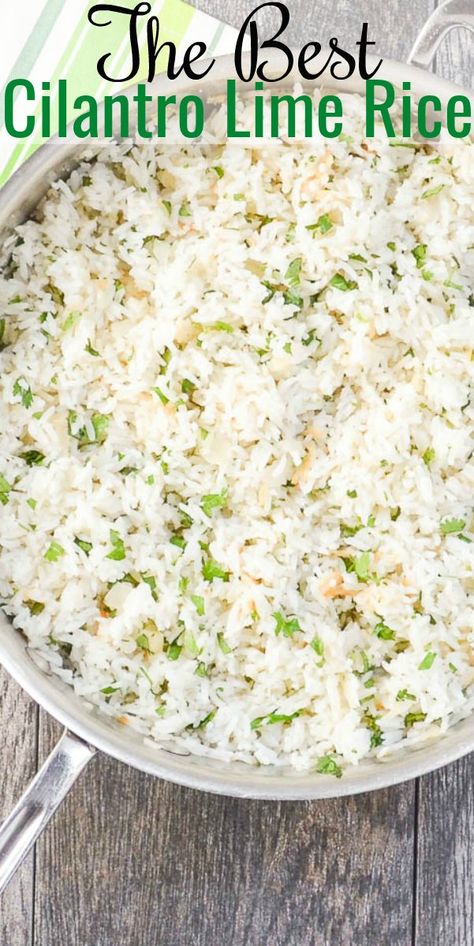 Lime Rice Cilantro, Rice Cilantro Lime, Taco Side Dishes, Lime Rice Recipes, Mexican Night, Cilantro Rice, Mexican Side Dishes, Rice Side Dishes, Lime Rice