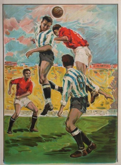 vintage poster circa 1950 Basketball Gym, Vintage Soccer, Soccer Poster, Tinta China, Football Poster, Vintage Football, Poster Retro, Sport Poster, Advertising Poster