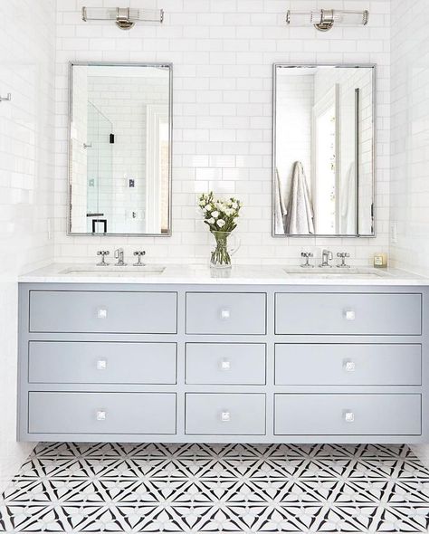 light blue bathroom vanity, tile above vanity, double mirrors, light and neutral bathroom. Our #WaterworksStudio collection of streamlined essential Light Blue Bathroom, Blue Bathroom Vanity, Home Luxury, Girls Bathroom, Blue Bathroom, Bathroom Renos, House Bathroom, Beautiful Bathrooms, My New Room