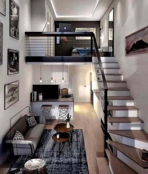 Bedroom Schemes, Townhouse Ideas, Mini Loft, Tiny House Interior Design, Studio Apartment Ideas, Tiny House Interior, Loft Design, House Interior Design, Mini House