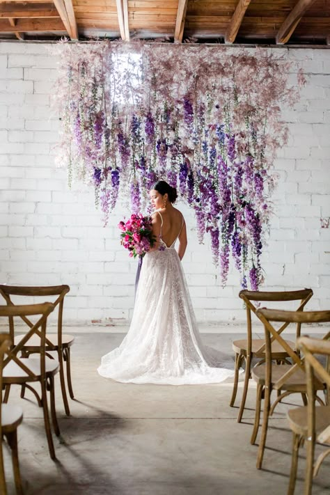 Flowers Hanging, Lilac Wedding, Villa Wedding, Wedding Forward, Lavender Wedding, Indoor Wedding, The Ceiling, Purple Wedding, Wisteria