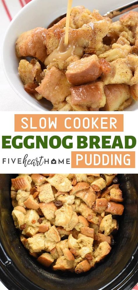 Effortless, super easy slow cooker recipe perfect for your holiday breakfast, brunch, or dessert! This Slow Cooker Eggnog Bread Pudding is a warm and delectable crock pot recipe for a crowd. Add this to your crock pot cooking list! Super Easy Slow Cooker Recipes, Eggnog Bread Pudding, Brunch Christmas, Eggnog Bread, Slow Cooker Christmas, Recipe For A Crowd, Bread Pudding Easy, Brunch Desserts, Berry Cobbler