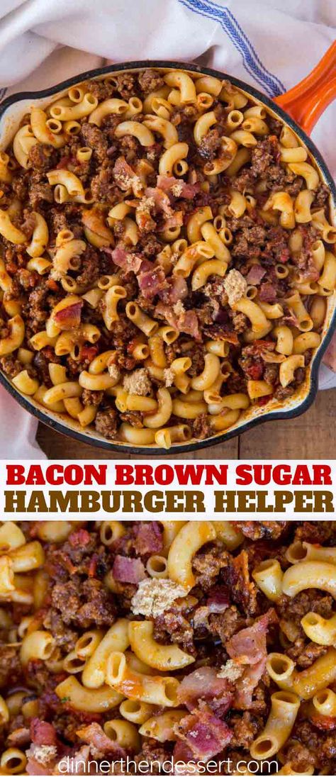 Fancy Hamburger Helper, One Pan Hamburger Helper, Bacon Cheeseburger Hamburger Helper, Gourmet Hamburger Helper, Has Brown Hamburger Casserole, Recipes Using Hamburger, Brown Sugar Bacon, Hamburger Helper, Easy Bacon