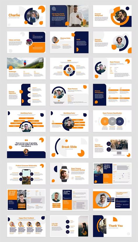 Buyer Persona Google Slides Presentation Template. 30 Slides. Google Slide Layout Ideas, Slides Design Presentation, Powerpoint Cover Design, Graphic Design Profile, Profile Design Ideas, Slide Design Ideas, Presentation Design Inspiration, Slide Presentation Design, Presentation Layout Design