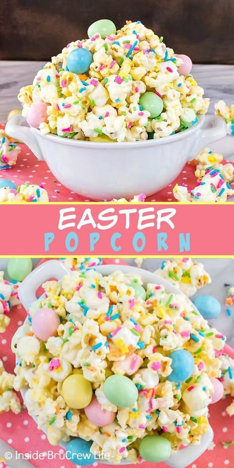 Easter Popcorn, Covered Popcorn, Chocolate Covered Popcorn, Easter Party Food, Bunny Bait, White Chocolate Covered, Easter Snacks, Easter Sweets, Easter Desserts Recipes