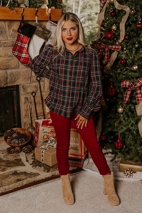 Thanksgiving Attire Women, Christmas Outfit Ideas Casual, November Outfits, Christmas Outfit Casual, Trendy Christmas Outfits, Xmas Outfits, Christmas Outfits Women, Holiday Plaid, Loose Sleeves