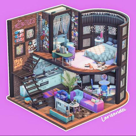 Gamer House Sims 4, Sims 4 Gym Room, Sims Loft House, The Sims 4 Bedroom Ideas, Sims Rooms Ideas, Sims 4 Room Ideas, The Sims 4 Builds, Loft Houses, The Sims 4 Sims