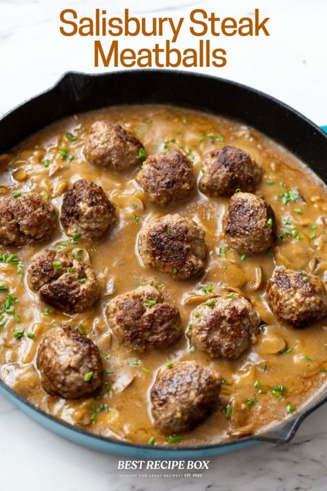 Meatballs And Potatoes, Meatballs With Mushroom Gravy, Salisbury Steak Crockpot, Easy Salisbury Steak, Steak Burger, Salisbury Steak Meatballs, Slow Cooker Salisbury Steak, Meatballs And Gravy, Salisbury Steak Recipes