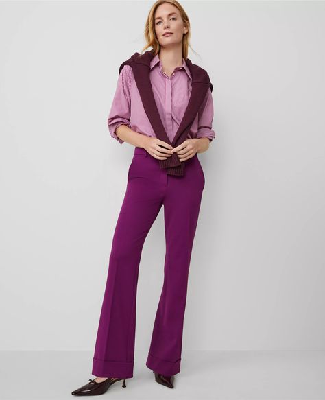 The Cuffed Tab Waist Trouser Clothes Capsule Wardrobe, Leopard Print Outfits, Casual Work Wear, Knitted Suit, Purple Pants, Blazer And Skirt, Line Shopping, Work Outfits Women, Trendy Clothes For Women