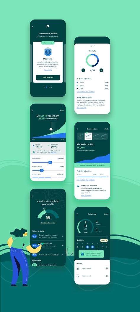 Investment App Ui Design, Settings Ui Design Mobile App, Financial App Ui Design, Fintech App Ui Design, Finance App Ui Design, Goal App, Financial Website, Clean Web Design, Ux Design Mobile