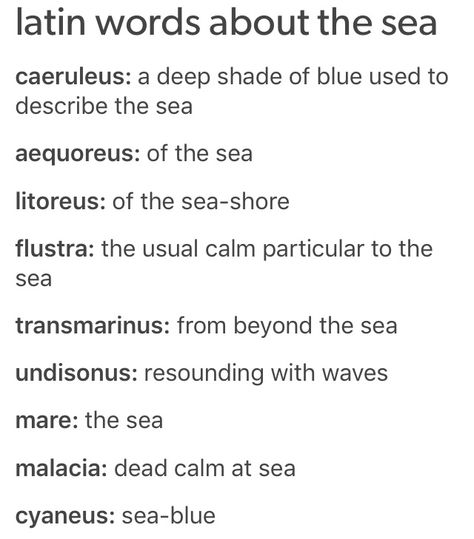 latin words about the sea Pretty Greek Words, Latin Word, Latin Words For Stars, Pretty Latin Words, Latin Nicknames, Meaningful Latin Words, Latin Words And Meanings, Beautiful Latin Words, Latin Phrases And Meanings