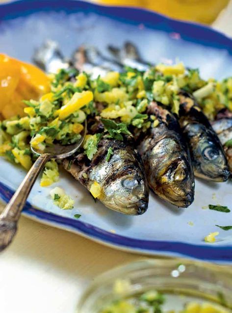 grilled sardines with preserved lemon gremolata Lemon Gremolata, Unusual Recipes, Cultured Food, Grilled Sardines, Pescetarian Recipes, Sardine Recipes, Nourishing Meals, Paleo Main Dishes, Preserved Lemon