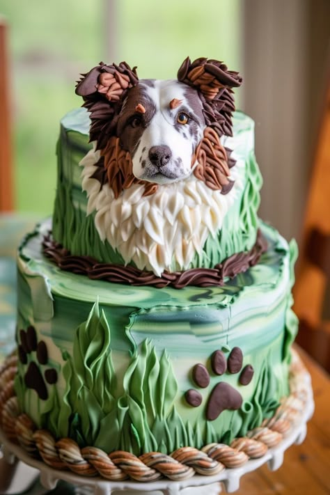 Delightful Australian Shepherd Cake Ideas for a Memorable Party Dog Theme Cake Ideas, Dog Cakes For Kids, German Shepherd Cake, Dog Themed Birthday Cake, Dog Themed Cake, Dog Birthday Cake Recipes, Dog Cake Ideas, Dog Birthday Cake Ideas, Birthday Cake For Dogs