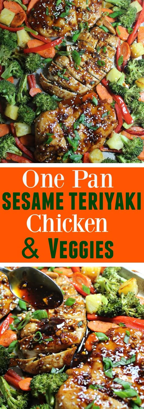 This Sheet Pan Sesame Teriyaki Chicken with Veggies makes for a perfect easy weeknight dinner. One pan is all you need to bake the moist chicken breasts drizzled with homemade asian sauce and crunchy veggies. Teriyaki Chicken And Veggies, Sesame Teriyaki Chicken, Homemade Asian Sauce, Chicken With Veggies, Moist Chicken, Chicken And Veggies, Sheet Pan Suppers, Asian Sauce, Easy Weeknight Dinner