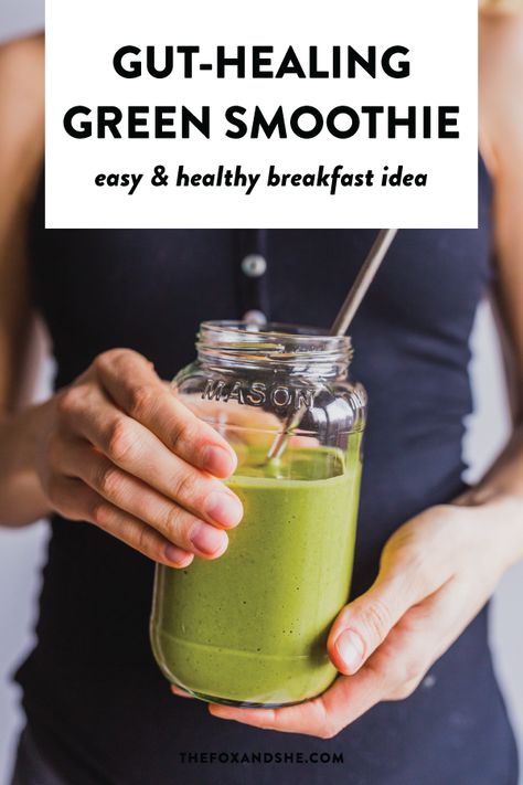 Gut Healing Smoothie Recipe - The Fox & She | Lifestyle Blog Gut Smoothie, Gut Healing Smoothie, Peanut Butter Banana Recipes, Simmering Pot, Healing Smoothie, Healthy Gut Recipes, Banana Recipe, Bands Workout, Gut Health Diet